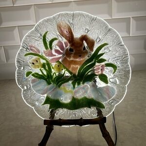 Fused  Glass 10.25”I Easter bunny Ruffled edge Design Glass Plate